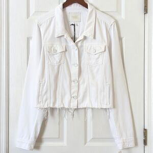 Paige Vivienne This Sh*t Is Bananas Custom Relaxed Cropped Denim Jacket White L